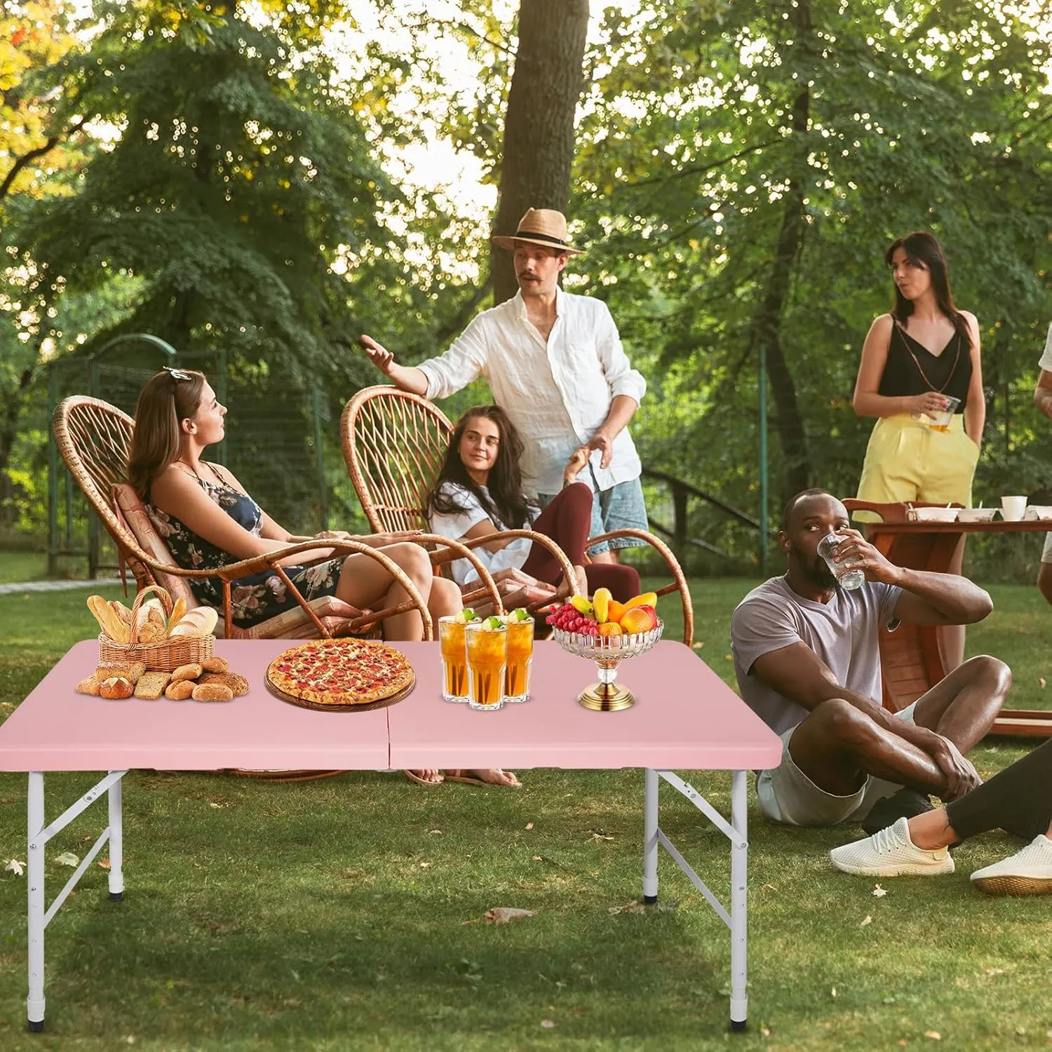 Portable Plastic Folding Table 4ft/6ft/8ft Heavy Duty White Black Picnic Dining Table Fold-in-Half for Camp Party Kitchen Indoor Outdoor