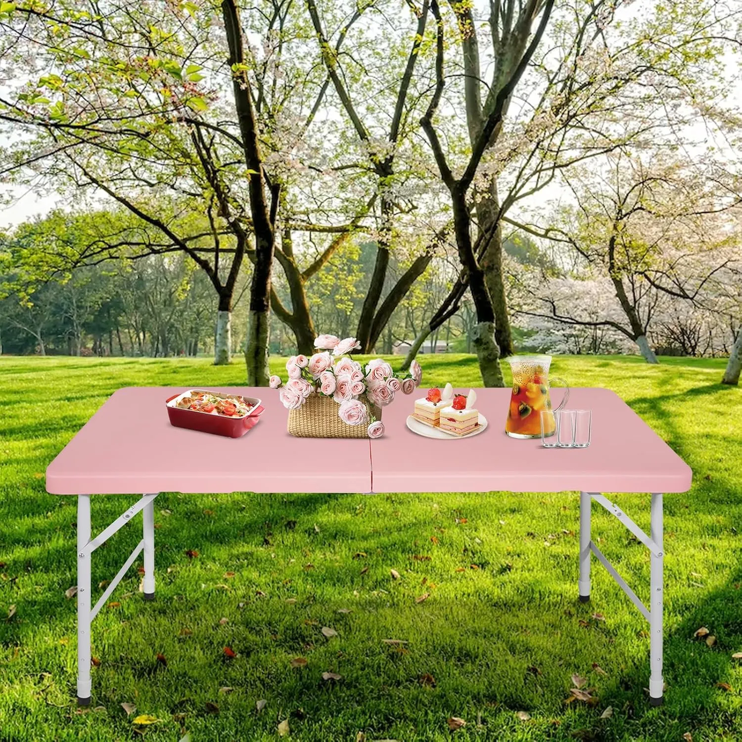 Portable Plastic Folding Table 4ft/6ft/8ft Heavy Duty White Black Picnic Dining Table Fold-in-Half for Camp Party Kitchen Indoor Outdoor