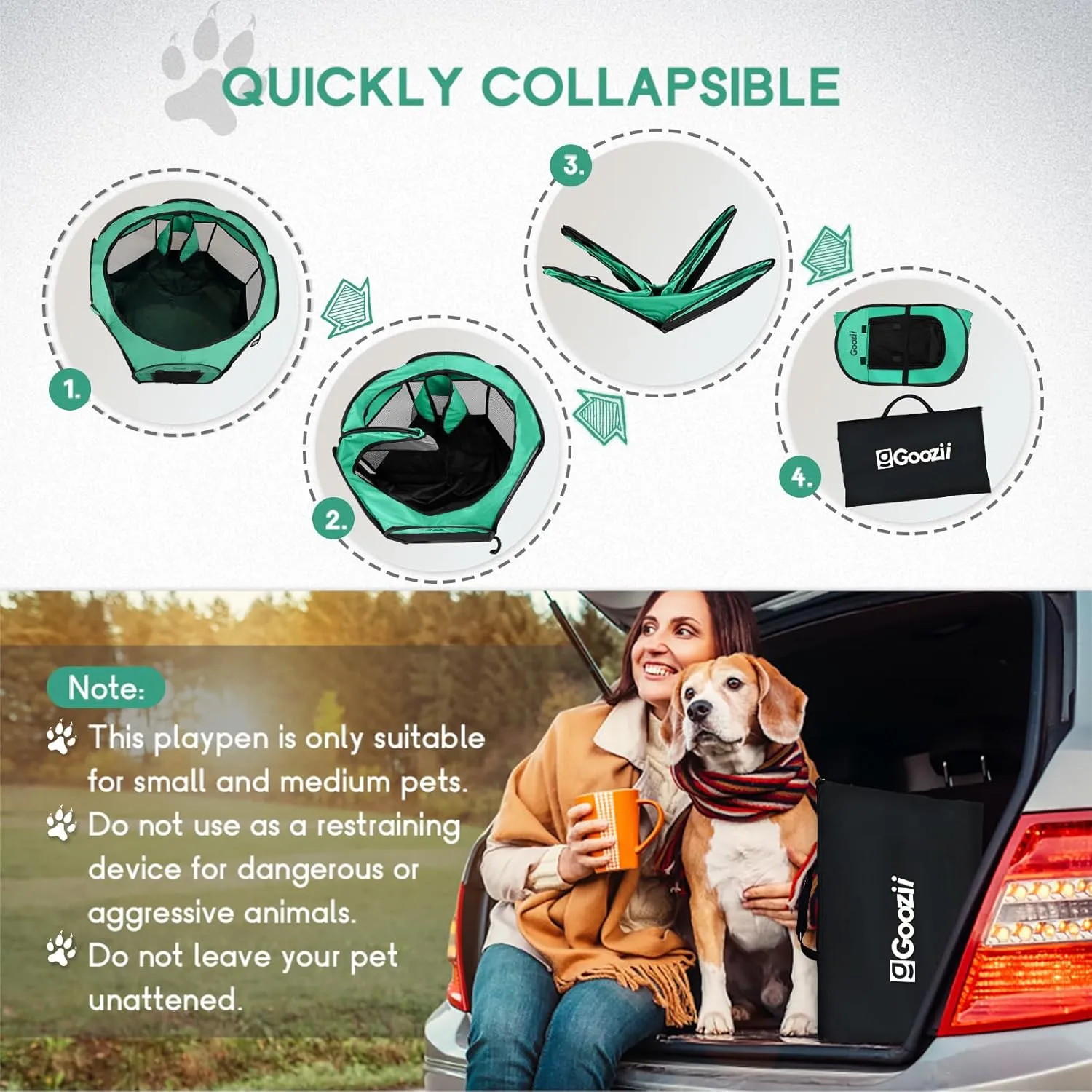 Portable Pop Up Large Pet Puppy Dog Playpen Indoor, Collapsible Cat Kitten Crate Cage Kennel Enclosed, Foldable Cat Play Pen Tent with Bottom Roof Cover for Car Travel Camping - Green