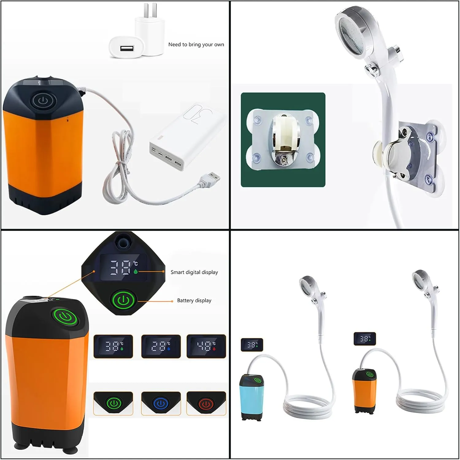 Portable Shower for Camping Portable Camping Shower with Electric USB Rechargeable Battery, Outdoor Camping Shower Pumps
