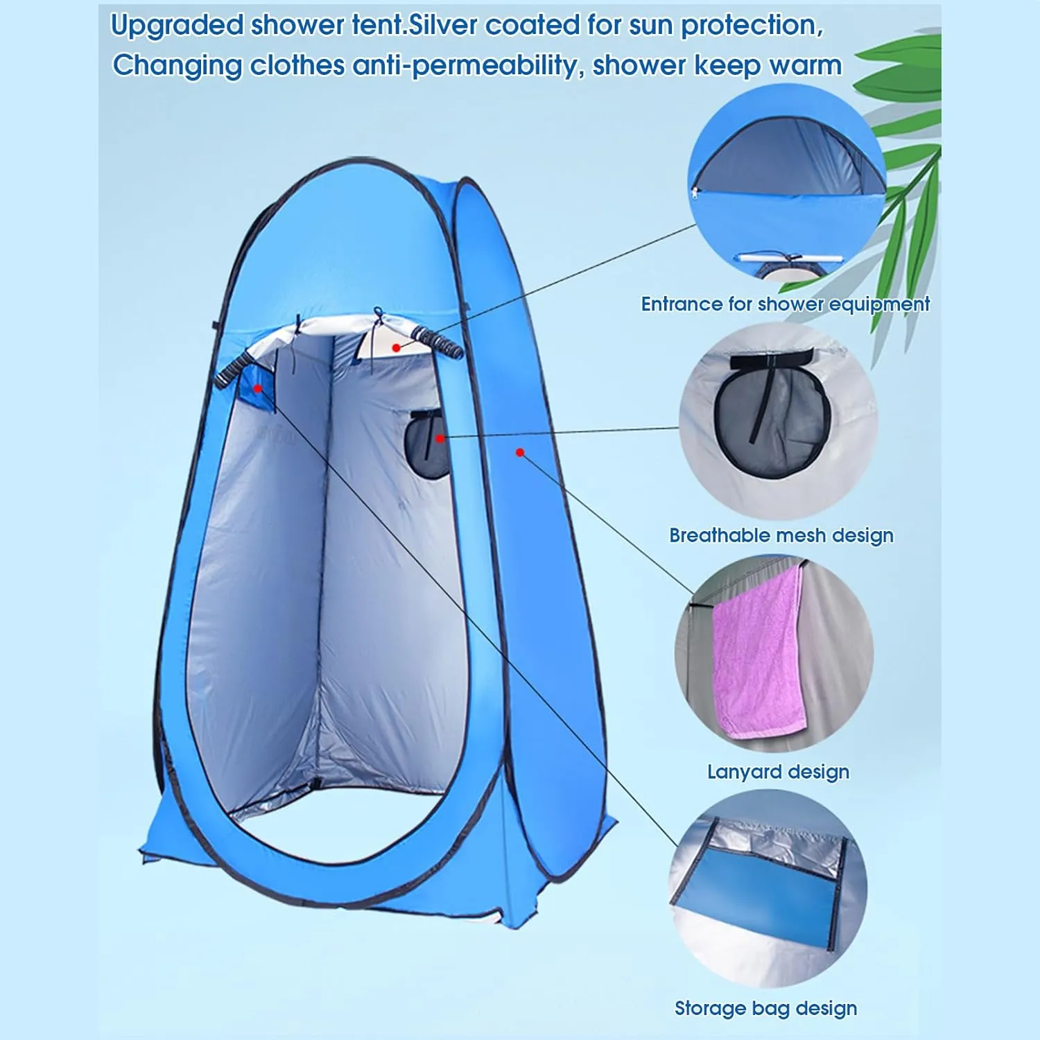Portable Shower Tent,Outdoor Folding Privacy Shelter Changing Shower Tent,Fully Automatic Quick Open Mobile Toilet Sun Shelter for Camping