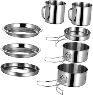Portable Stainless Steel Camping Cookware Set for Outdoor Cooking Travel and Picnics Lightweight Cookware Kit with Pans and Utensils