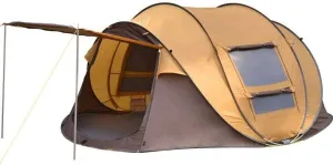 Portable Waterproof Tents 3-4 Person Camping-Tents Windproof Family Tent Ventilated Mesh Windows for Camping Hiking Outdoor Activities Brown