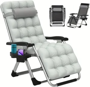 Portable Zero Gravity Foldable Lounge Chair Outdoor Recliner Chair with Detachable Cushion Cup Holder and Pillow for Beach Pool Garden Yard Deck(5-9 Days Delivery) (Gray,1)