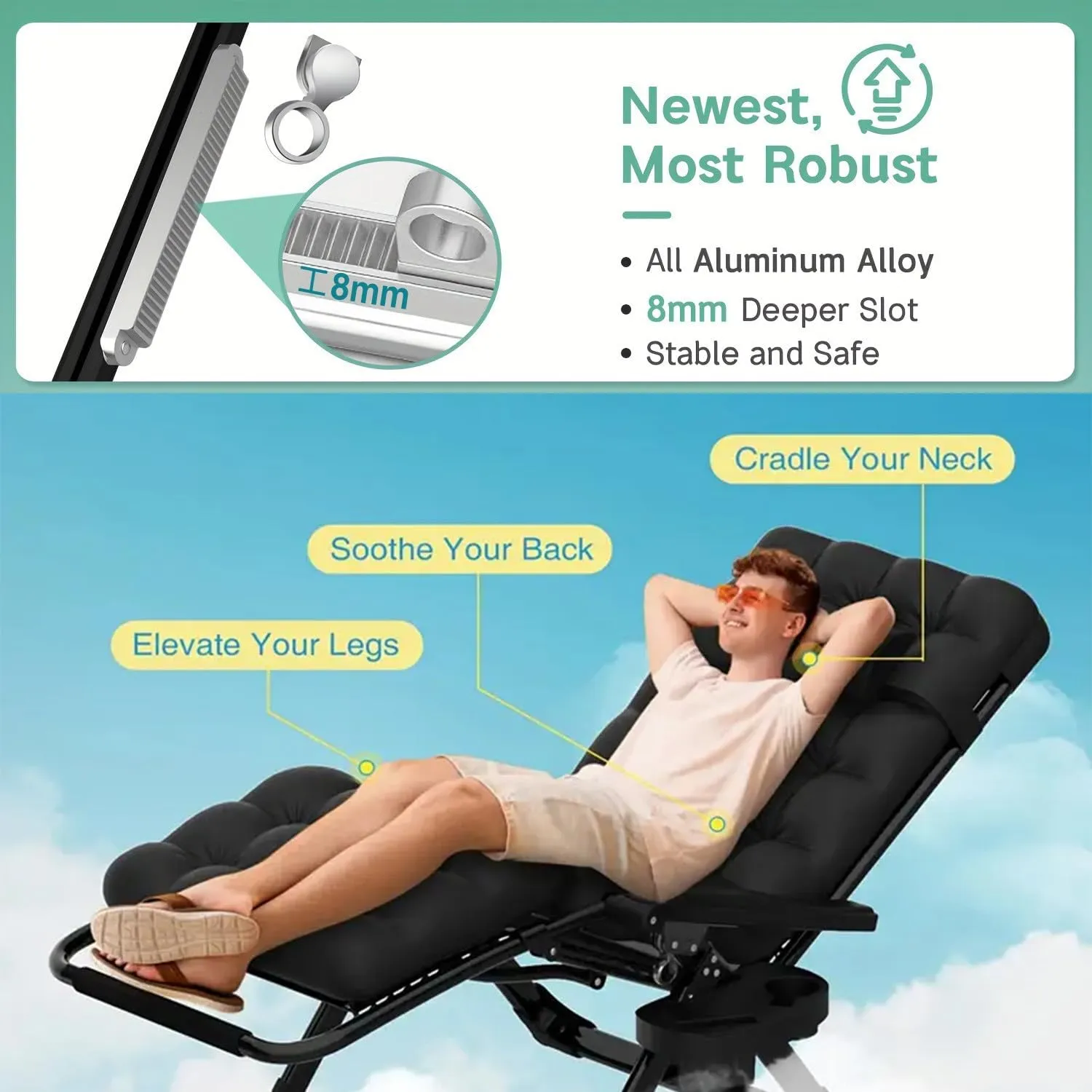 Portable Zero Gravity Foldable Lounge Chair Outdoor Recliner Chair with Detachable Cushion Cup Holder and Pillow for Beach Pool Garden Yard Deck(5-9 Days Delivery) (Gray,1)