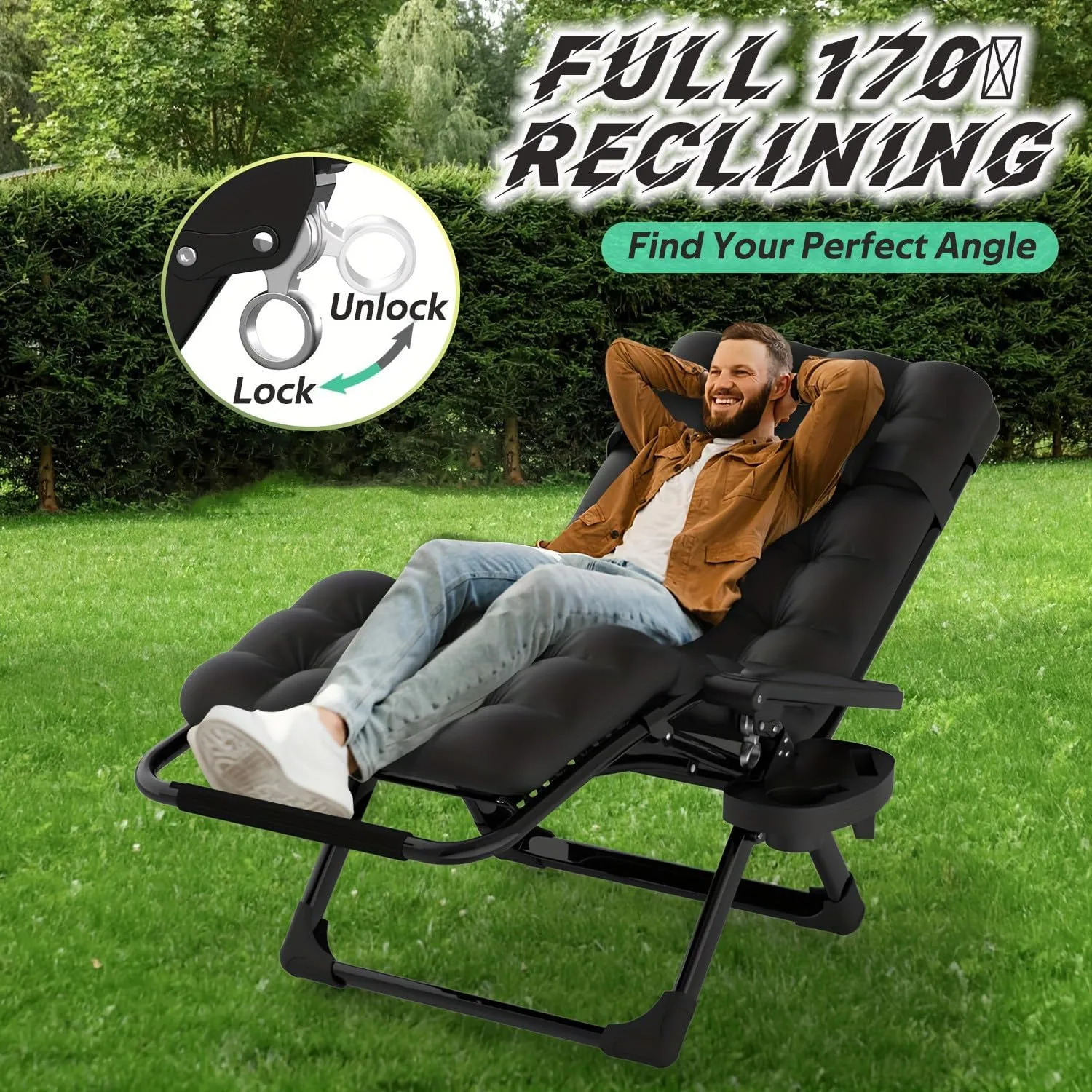 Portable Zero Gravity Foldable Lounge Chair Outdoor Recliner Chair with Detachable Cushion Cup Holder and Pillow for Beach Pool Garden Yard Deck(5-9 Days Delivery) (Gray,1)
