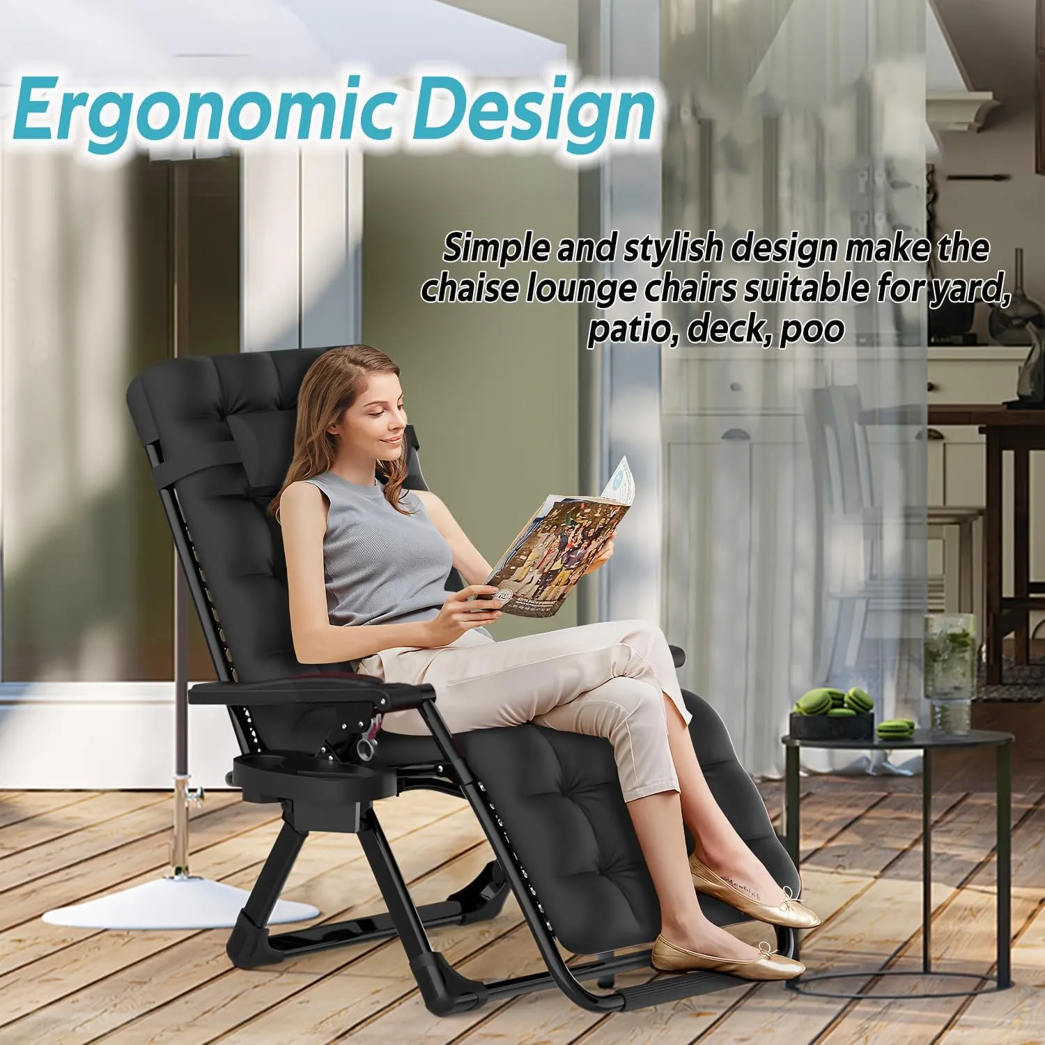 Portable Zero Gravity Foldable Lounge Chair Outdoor Recliner Chair with Detachable Cushion Cup Holder and Pillow for Beach Pool Garden Yard Deck(5-9 Days Delivery) (Gray,1)
