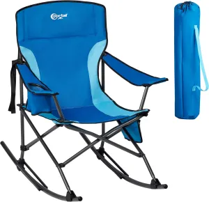 PORTAL Folding Camping Rocking Chair Portable Outdoor Rocker High Back Cup Holder Side Pocket Carry Bag Included, Support 300 lbs