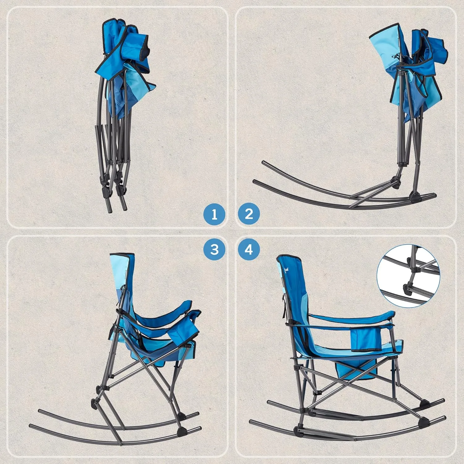 PORTAL Folding Camping Rocking Chair Portable Outdoor Rocker High Back Cup Holder Side Pocket Carry Bag Included, Support 300 lbs
