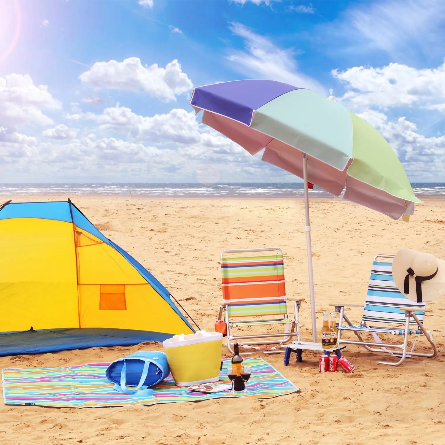 PORTAL Folding Camping Sand Beach Chair, Aluminum Lightweight 4 Positions Chair Recliner with Wood Armrest Cup Holder Carry Strap