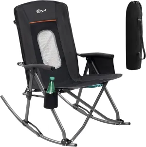 PORTAL Oversized Folding Rocking Camping Chair Portable Outdoor Rocker with High Back Hard Armrests Carry Bag, Supports 400 lbs, Mesh Back