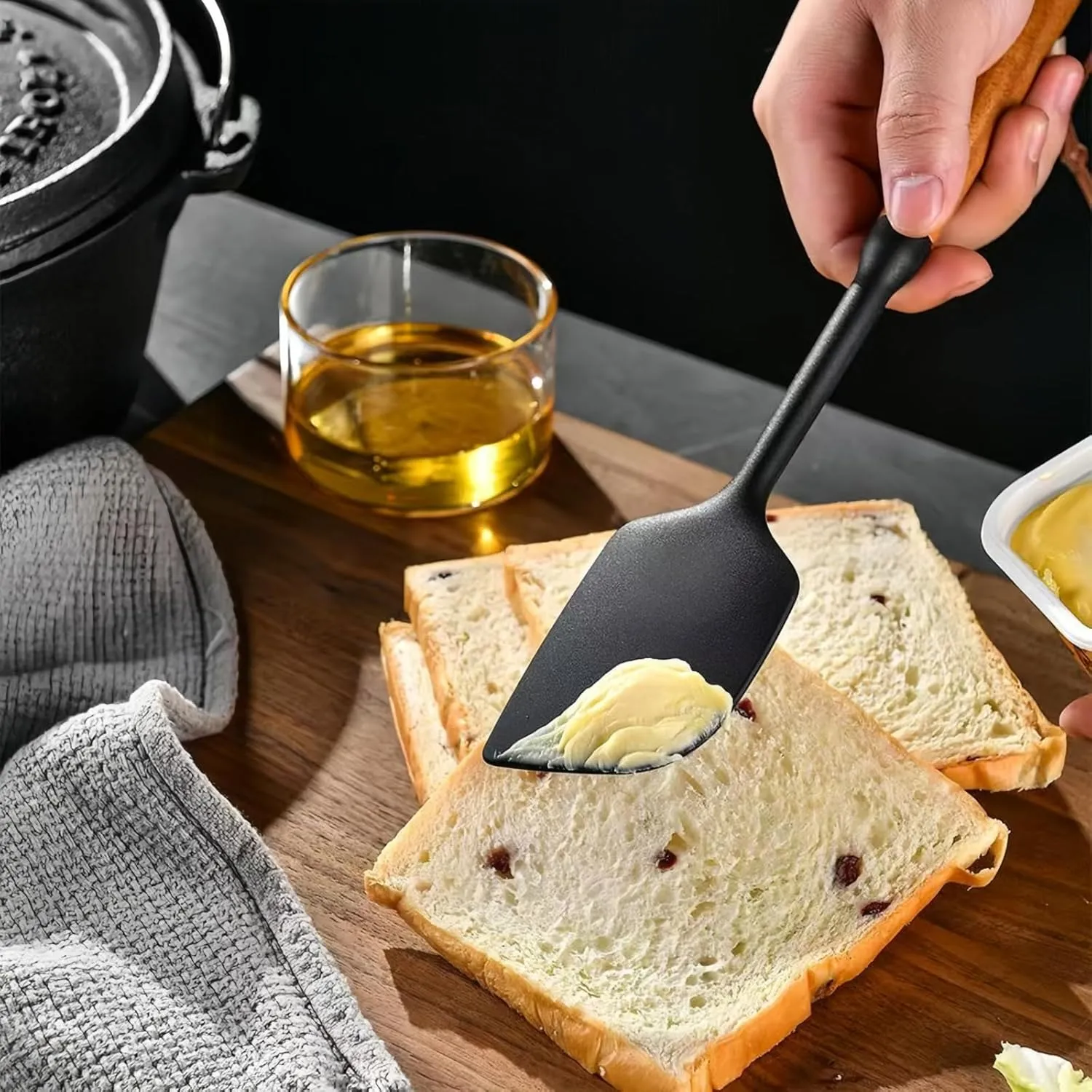 Premium Silicone Cooking Utensils Set - Non-Toxic, Heat-Resistant Kitchen Utensils Set with Food-Grade Silicone & Wood Handles - Includes Spatula & Spoon for Non-Stick Cookware, Black