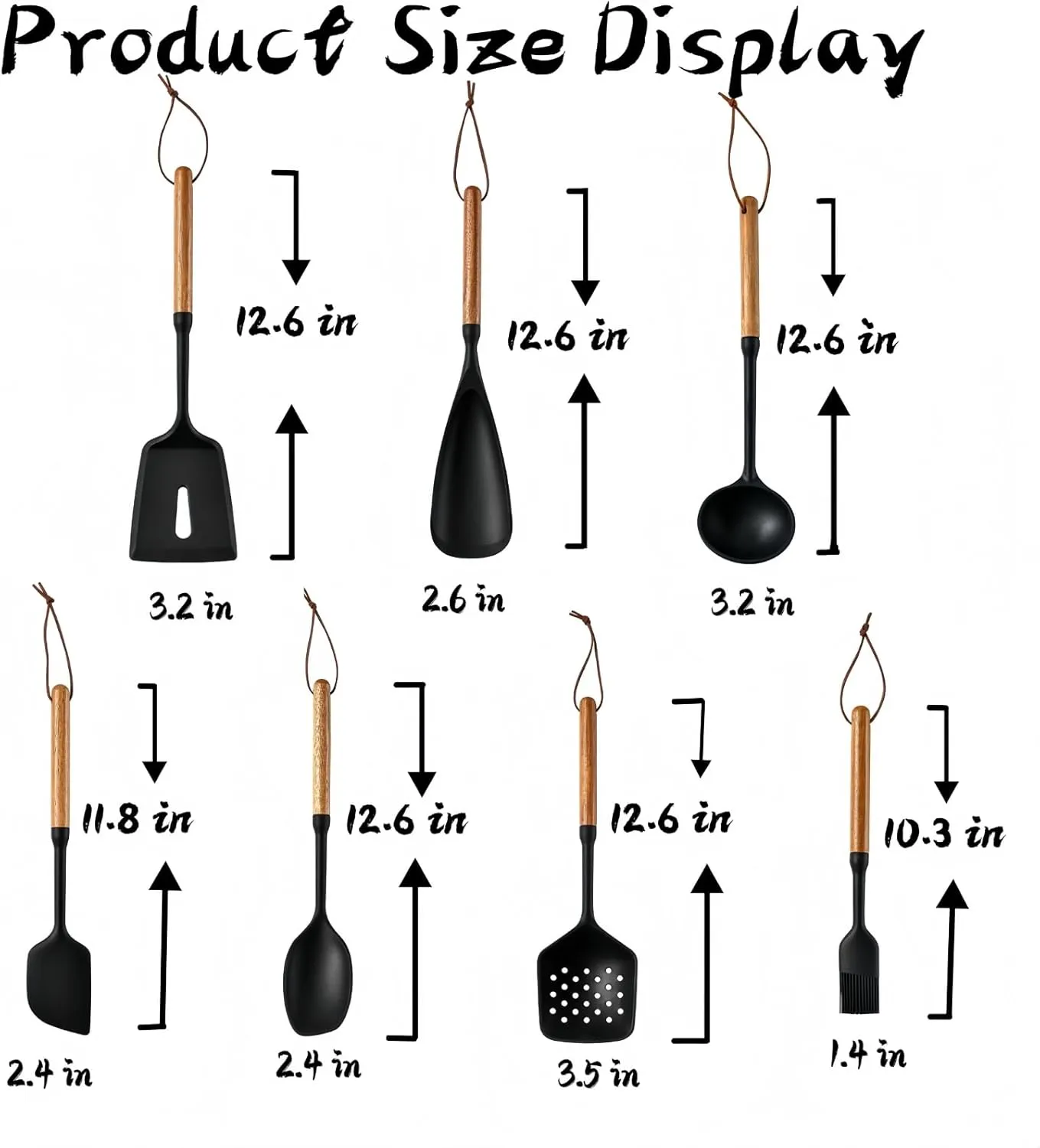Premium Silicone Cooking Utensils Set - Non-Toxic, Heat-Resistant Kitchen Utensils Set with Food-Grade Silicone & Wood Handles - Includes Spatula & Spoon for Non-Stick Cookware, Black