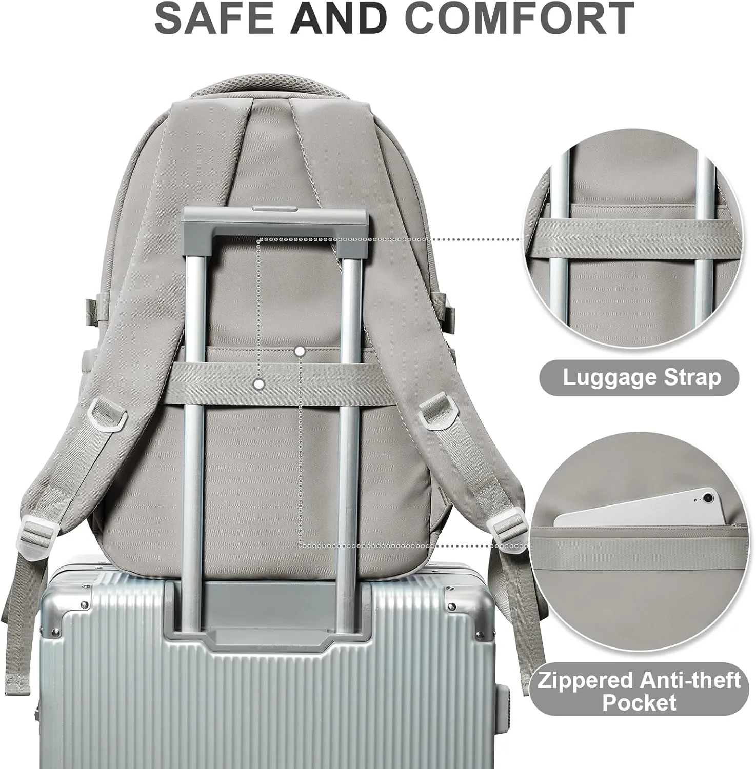 Preppy Middle School Backpack for Teens Girls Boys Waterproof Back pack with Lots of Pockets College Backpack for Women Men Cute School Bag for Students（Gray Brown）