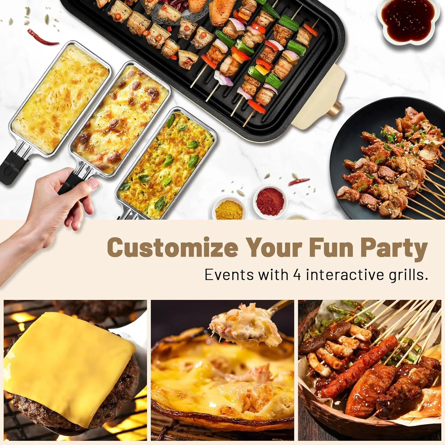 Pukomc Electric Indoor Grill,2 in 1 Indoor Grills for Kitchen with Grill Net & Non-Stick Cooking Removable Plate, Temperature Control, Dishwasher Safe, 1500W Smokeless barbecue