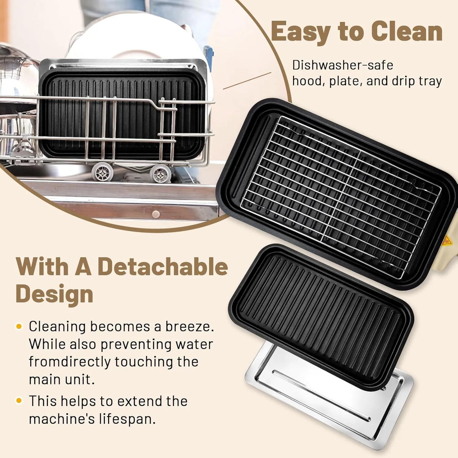 Pukomc Electric Indoor Grill,2 in 1 Indoor Grills for Kitchen with Grill Net & Non-Stick Cooking Removable Plate, Temperature Control, Dishwasher Safe, 1500W Smokeless barbecue