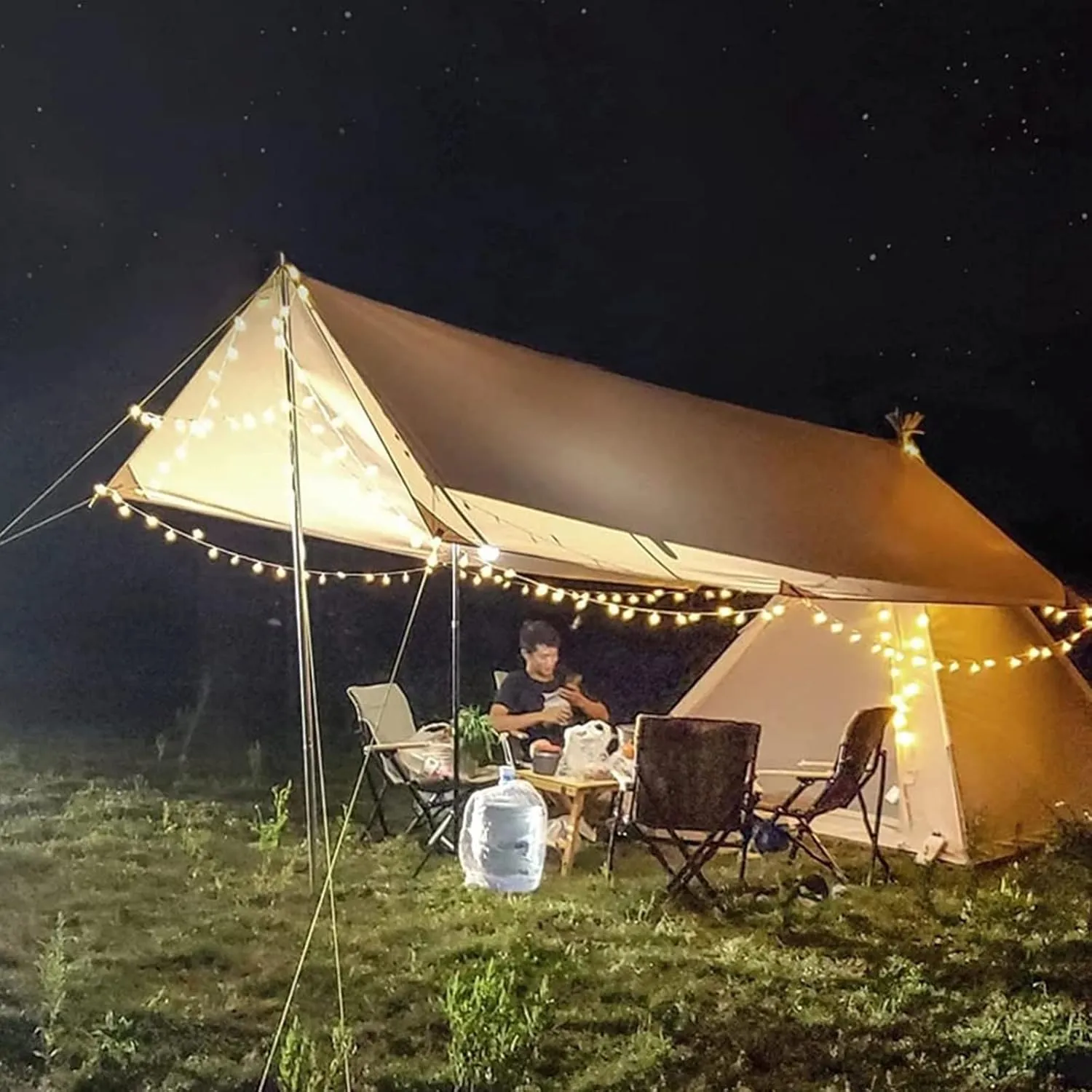 Pyramid Tent Indian Teepee Tents with Sun Shelter 3 4 People Family Tent Waterproof Outdoor Camping Cotton Tent Yurt Tent for Mountaineering Hiking Camping