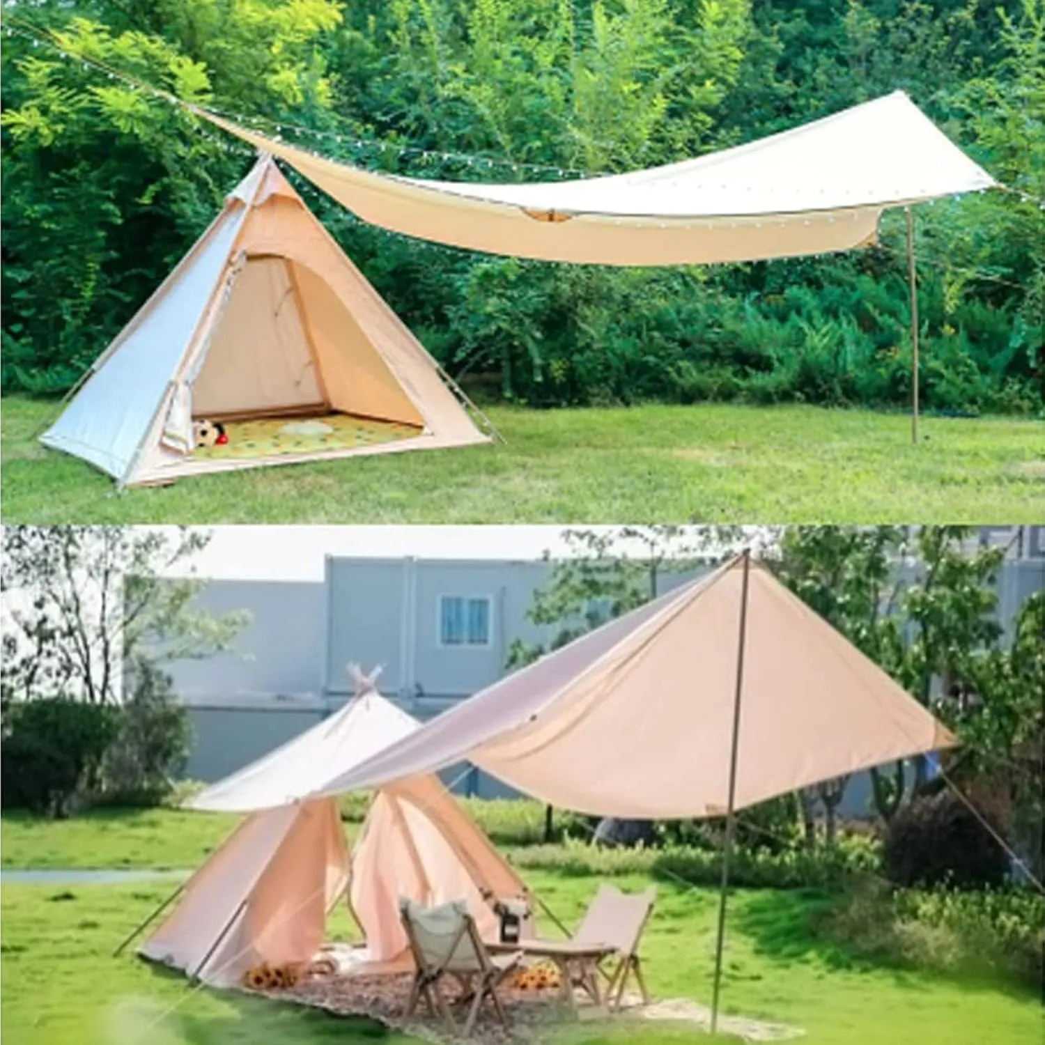 Pyramid Tent Indian Teepee Tents with Sun Shelter 3 4 People Family Tent Waterproof Outdoor Camping Cotton Tent Yurt Tent for Mountaineering Hiking Camping