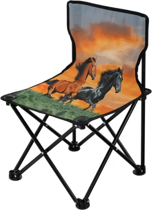 Qilmy Running Herds of Horses Portable Camping Chairs,Outdoor Collapsible Chair Sports Garden Beach Fishing,Supports up to 250lbs672