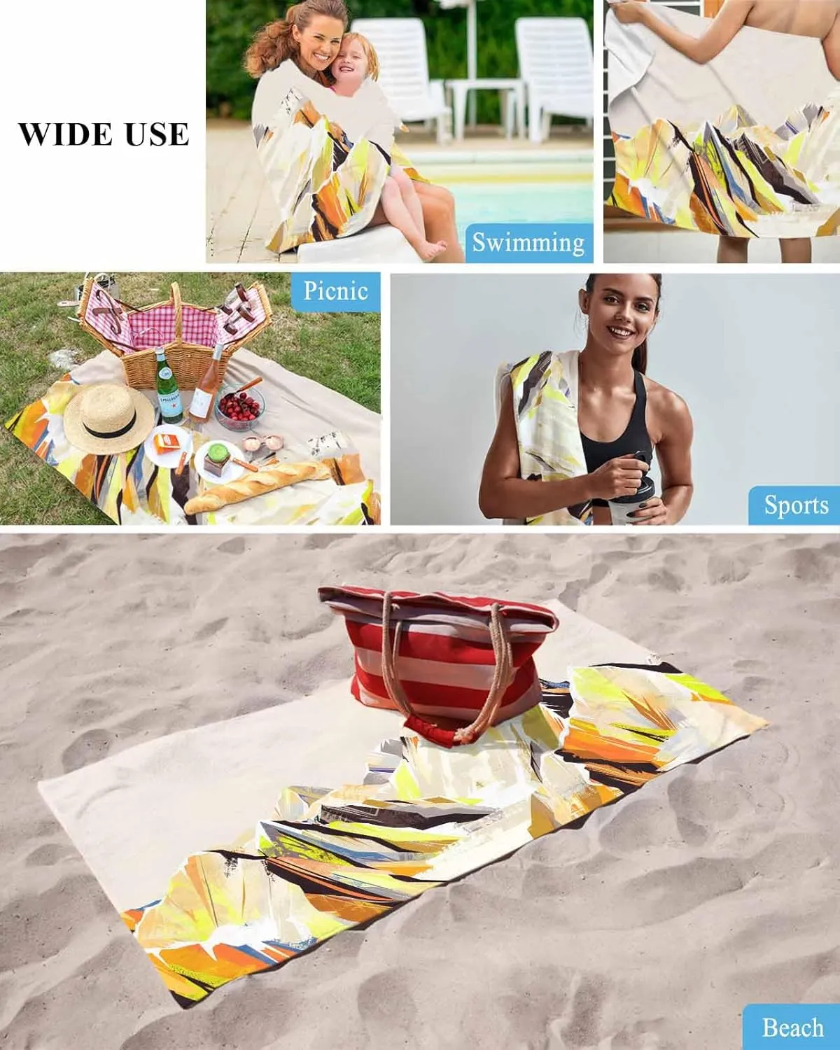 Quick-Drying Microfiber Beach Towel, Abstract Art Soft Absorbent Bath Shower Towels, Oil Painting Mountains Lightweight Portable Towel/Blanket for Travel/Swimming Pool/Camping/Yoga/Gym，35x70 Inch