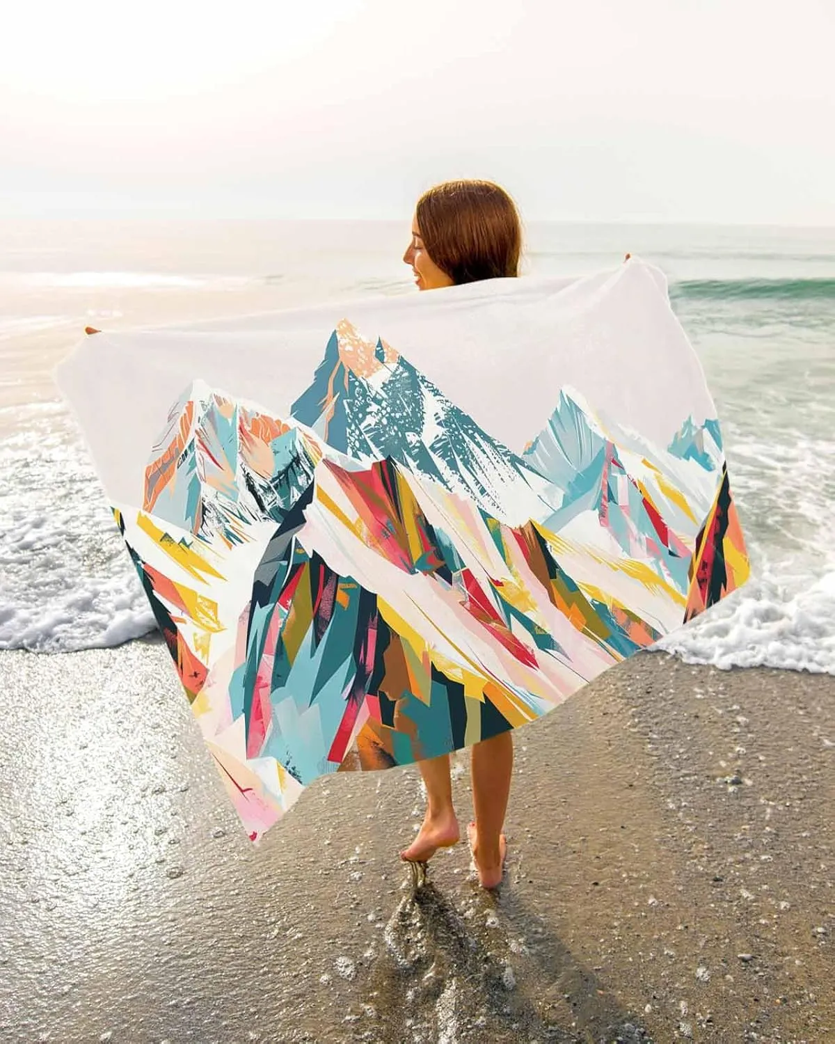Quick-Drying Microfiber Beach Towel, Abstract Art Soft Absorbent Bath Shower Towels, Oil Painting Mountains Lightweight Portable Towel/Blanket for Travel/Swimming Pool/Camping/Yoga/Gym，35x70 Inch