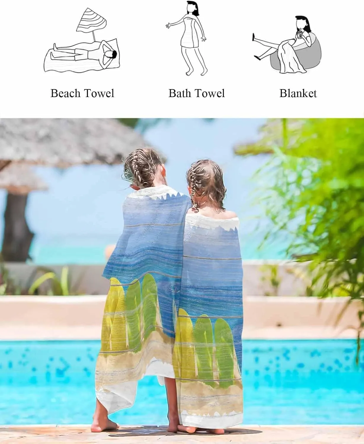 Quick-Drying Microfiber Beach Towel, Coastal Beach Theme Soft Absorbent Bath Shower Towels, Retro Wood Grain Lightweight Portable Towel/Blanket for Travel/Swimming Pool/Camping/Yoga/Gym，35x70 Inch