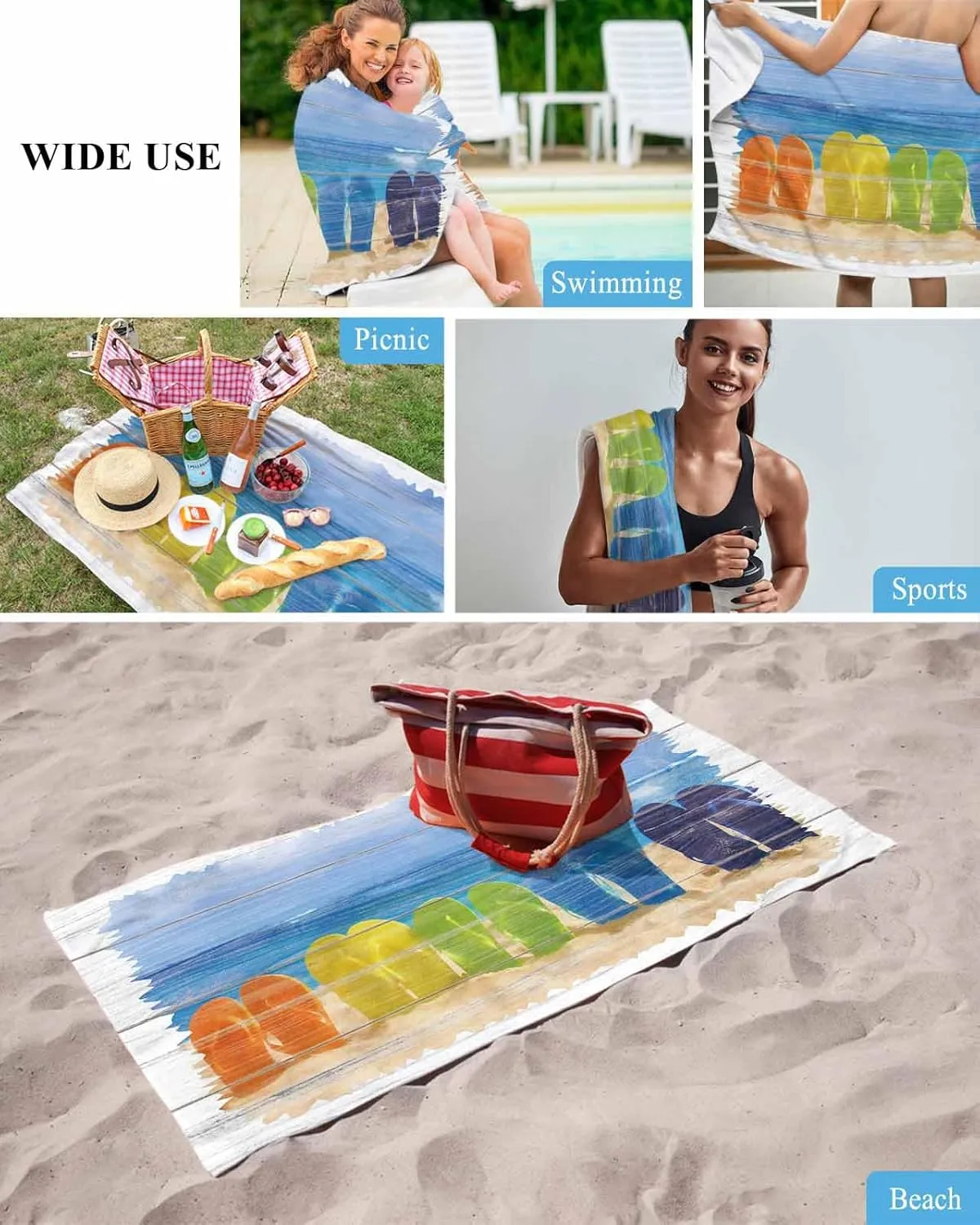 Quick-Drying Microfiber Beach Towel, Coastal Beach Theme Soft Absorbent Bath Shower Towels, Retro Wood Grain Lightweight Portable Towel/Blanket for Travel/Swimming Pool/Camping/Yoga/Gym，35x70 Inch