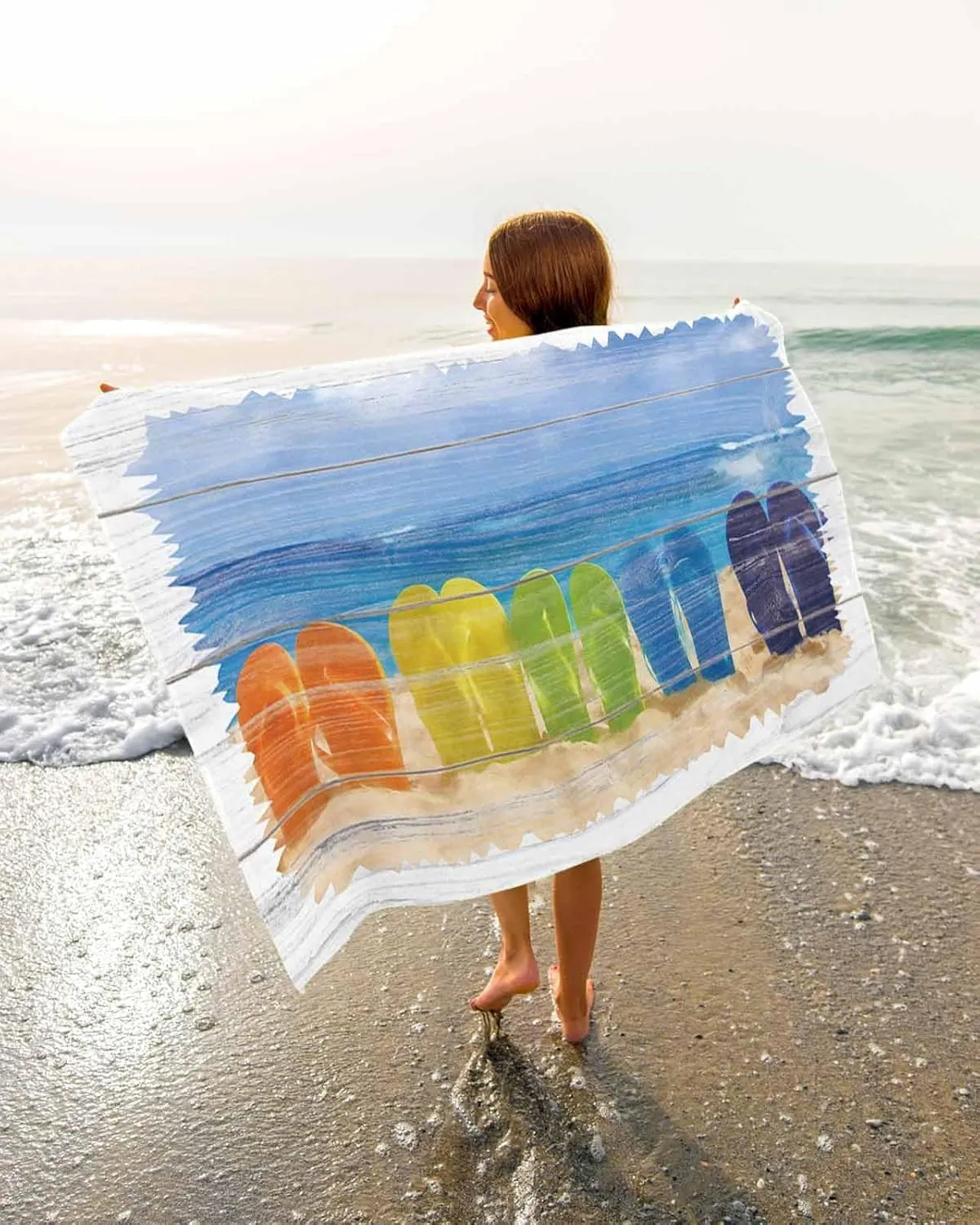 Quick-Drying Microfiber Beach Towel, Coastal Beach Theme Soft Absorbent Bath Shower Towels, Retro Wood Grain Lightweight Portable Towel/Blanket for Travel/Swimming Pool/Camping/Yoga/Gym，35x70 Inch