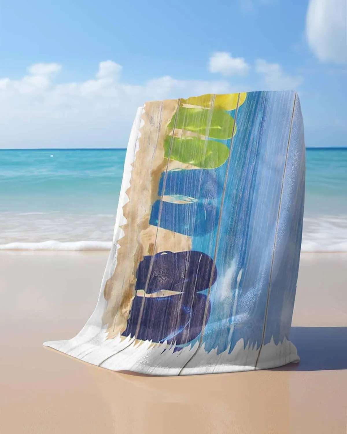 Quick-Drying Microfiber Beach Towel, Coastal Beach Theme Soft Absorbent Bath Shower Towels, Retro Wood Grain Lightweight Portable Towel/Blanket for Travel/Swimming Pool/Camping/Yoga/Gym，35x70 Inch