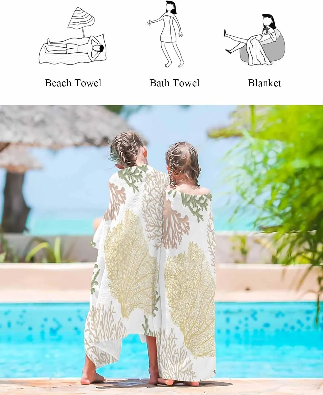 Quick-Drying Microfiber Beach Towel, Ocean Coral Soft Absorbent Bath Shower Towels, Geometric Abstract Texture Lightweight Portable Towel/Blanket for Travel/Swimming Pool/Camping/Yoga/Gym，35x70 Inch