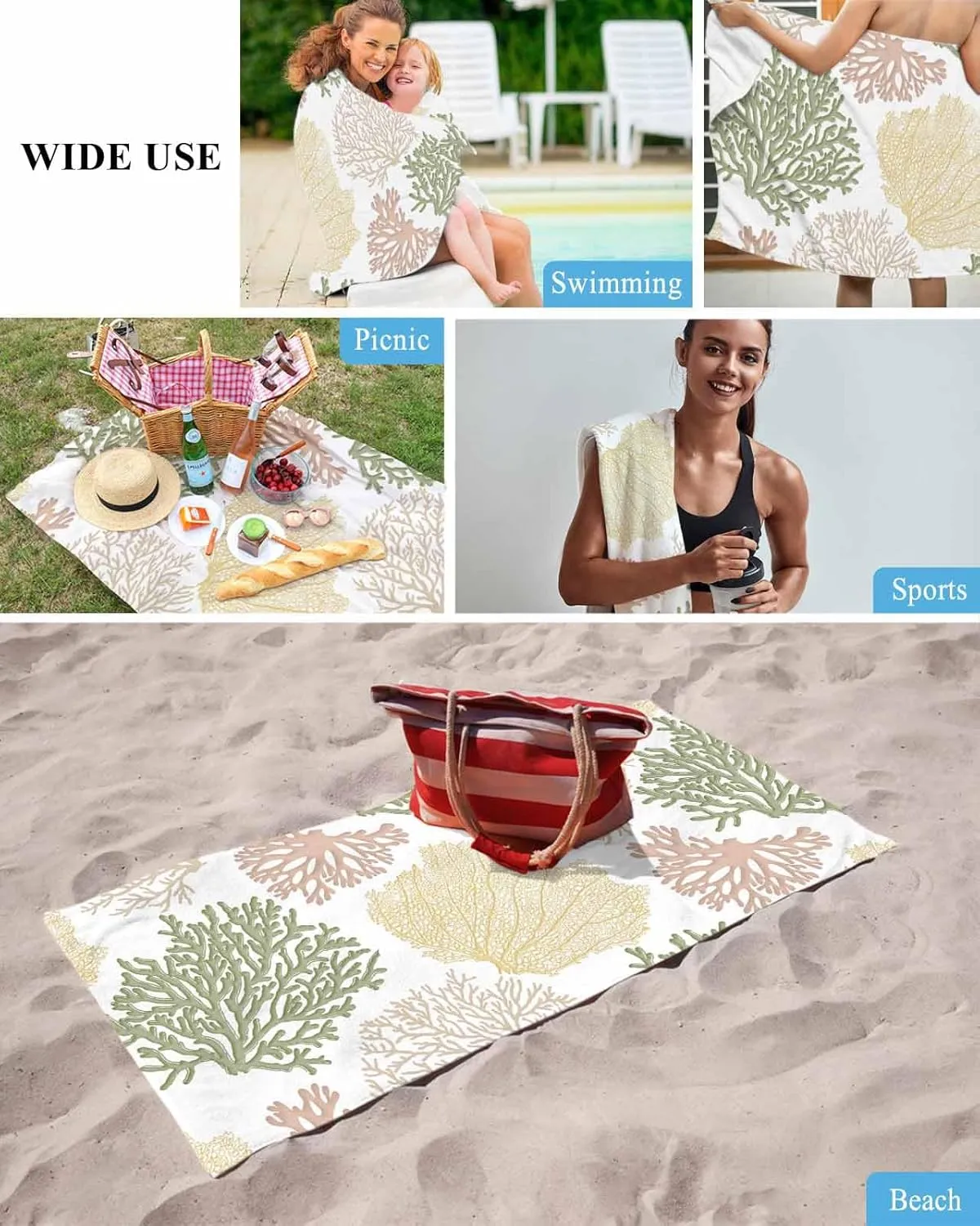 Quick-Drying Microfiber Beach Towel, Ocean Coral Soft Absorbent Bath Shower Towels, Geometric Abstract Texture Lightweight Portable Towel/Blanket for Travel/Swimming Pool/Camping/Yoga/Gym，35x70 Inch