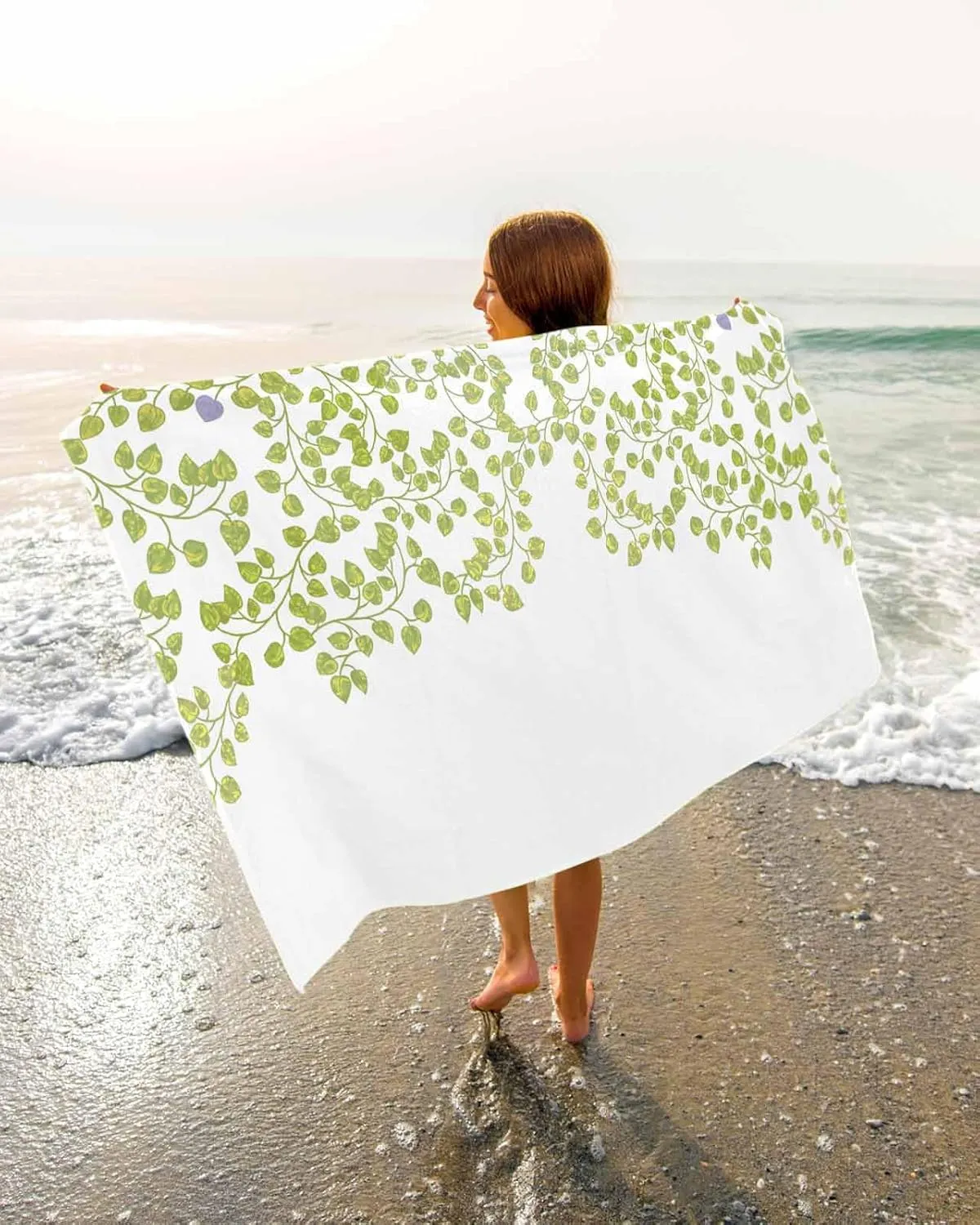 Quick-Drying Microfiber Beach Towel, Saga Green Leaves Soft Absorbent Bath Shower Towels, Country Plants Lightweight Portable Towel/Blanket for Travel/Swimming Pool/Camping/Yoga/Gym，35x70 Inch