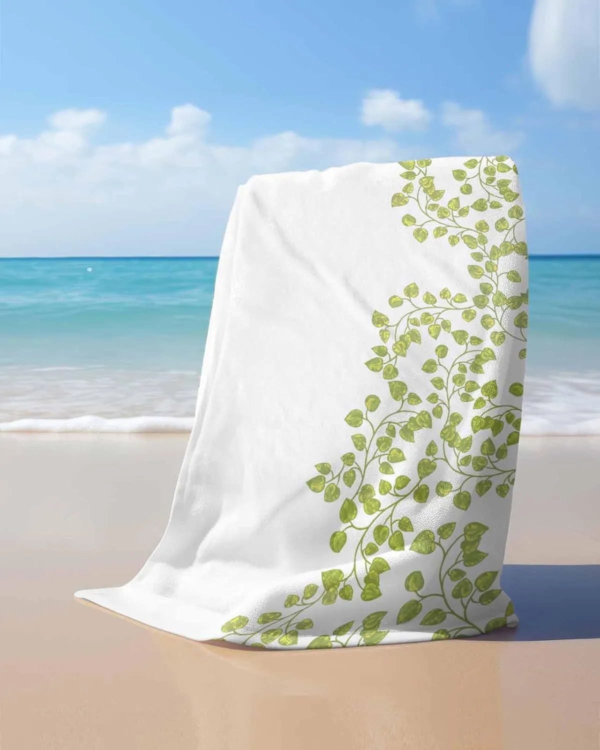 Quick-Drying Microfiber Beach Towel, Saga Green Leaves Soft Absorbent Bath Shower Towels, Country Plants Lightweight Portable Towel/Blanket for Travel/Swimming Pool/Camping/Yoga/Gym，35x70 Inch