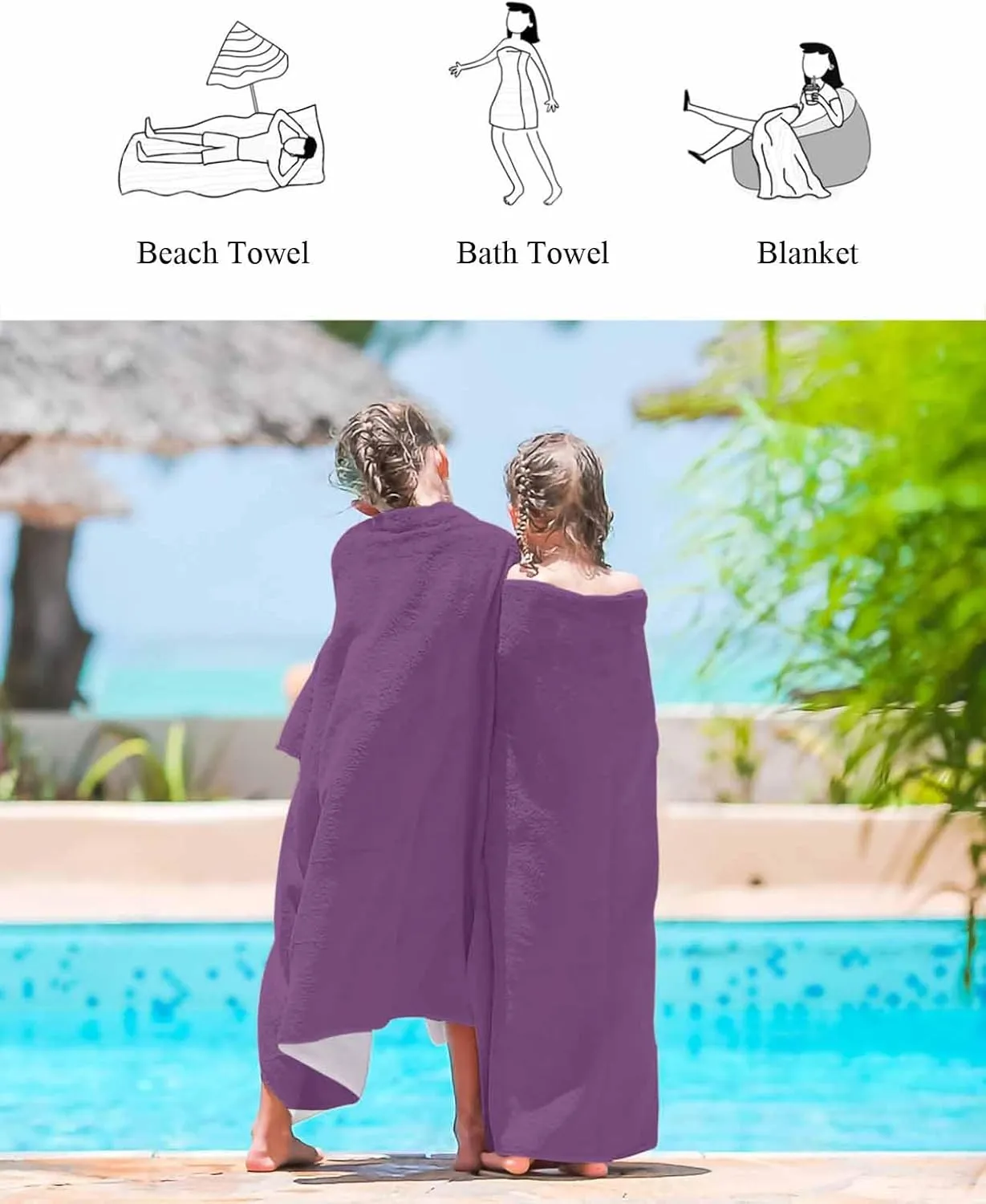 Quick-Drying Microfiber Beach Towel, Simplicity Purple Soft Absorbent Bath Shower Towels, Solid Color Lightweight Portable Towel/Blanket for Travel/Swimming Pool/Camping/Yoga/Gym，35x70 Inch