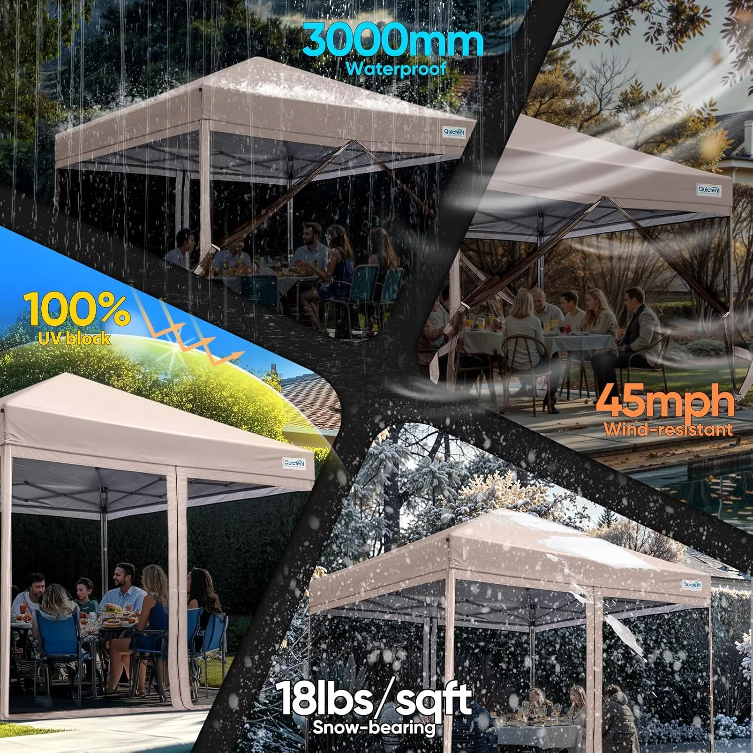 Quictent 10'x10’ Pop up Screened Canopy Tent with Mosquito Netting, Portable Easy up Outdoor Screen House Shelter Fully Sealed for Patio, Camping and Picnic, Includes Wheeled Carry Bag (Tan)
