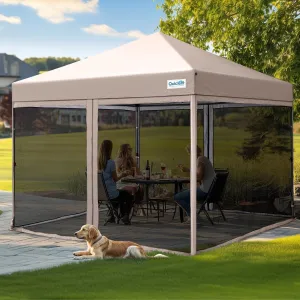 Quictent 10'x10’ Pop up Screened Canopy Tent with Mosquito Netting, Portable Easy up Outdoor Screen House Shelter Fully Sealed for Patio, Camping and Picnic, Includes Wheeled Carry Bag (Tan)