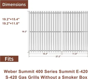 QuliMetal SUS304 /9MM Cooking Grates for Weber Summit 400 Series Summit E-420 S-420 Gas Grills Without a Smoker Box, Replacement Parts for Weber 67551 - Set of 2