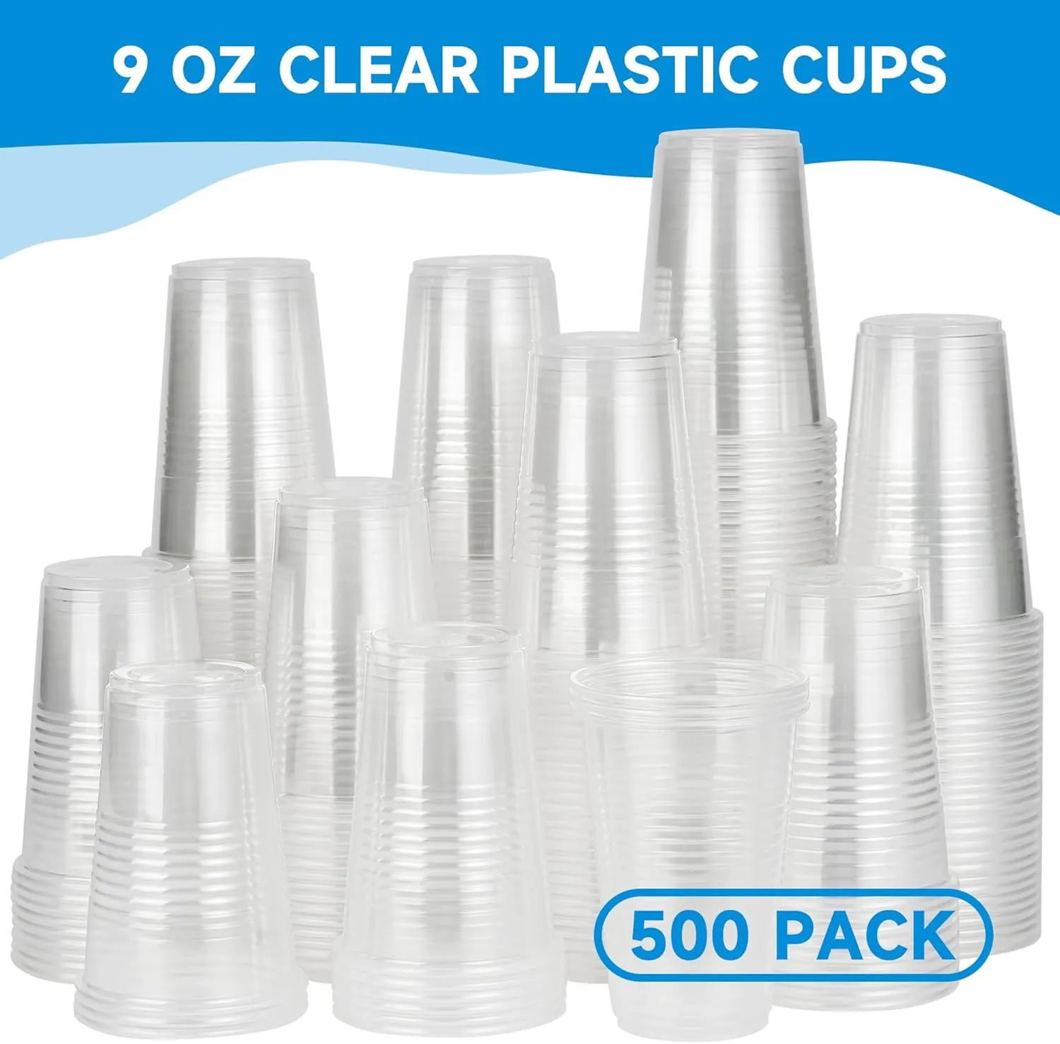 RACETOP 500 pack 9 oz Disposable Plastic Cups, Clear Plastic Cups Tumblers, Disposable Cups Bulk, Transparent for Wedding, Thanksgiving, Birthday, Halloween, Christmas Party