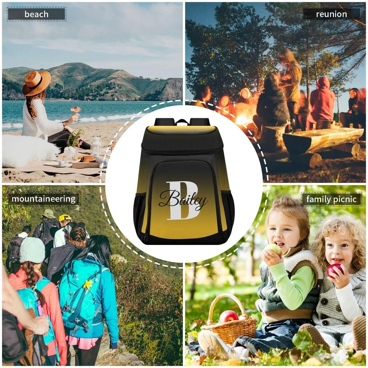 Rainbow Gradient Custom Cooler Backpack Leakproof Backpack Cooler Personalized Insulated Lunch Cooler Bag 30 Cans Camping Coolers for Men Women