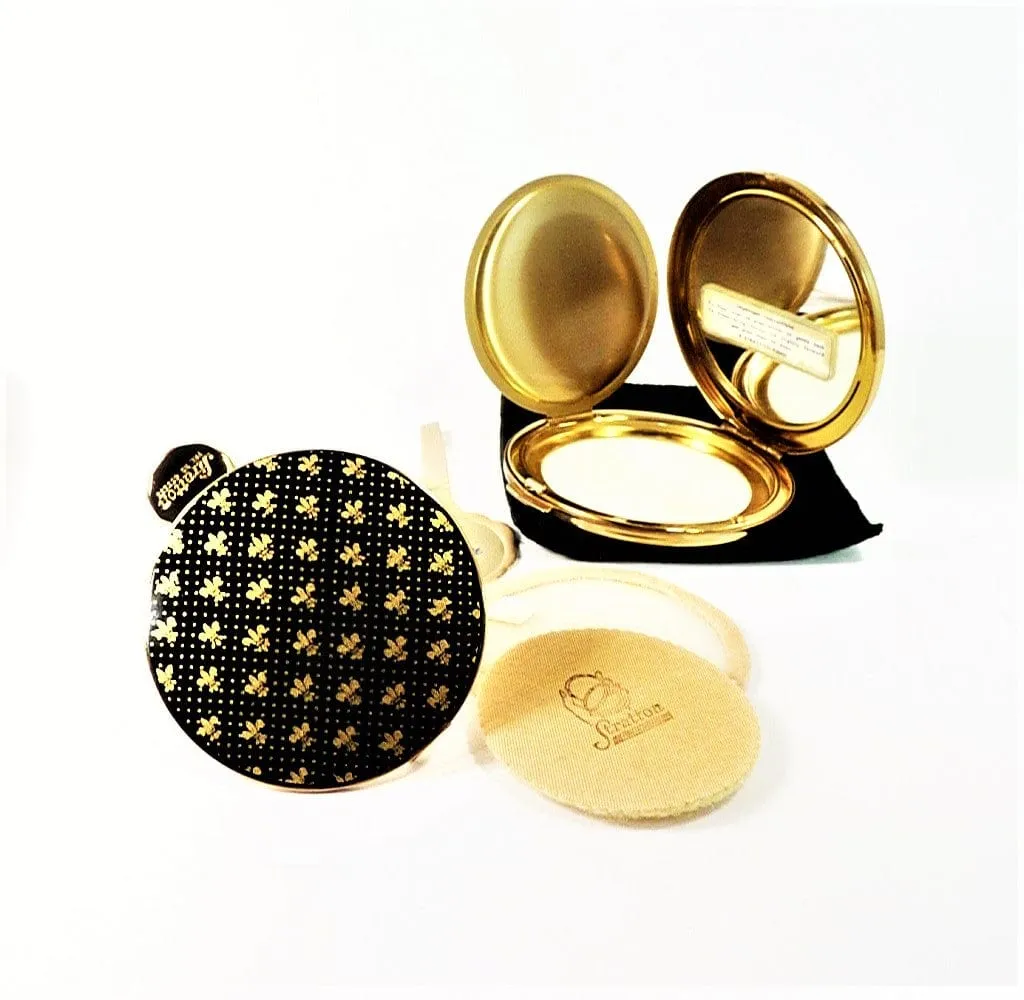 Rare Stratton Compact And Lipstick Mirror 1950s Fleur De Lis Design Black And Gold