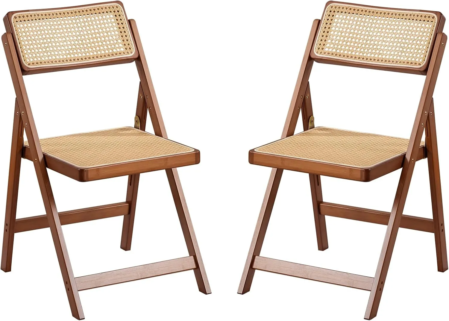 Rattan Folding Chairs, Modern Mid Century Dining Chairs Set of 2, Outdoor Bamboo Chairs for Bedroom Living Room Reading Room Dining Kitchen, Walnut