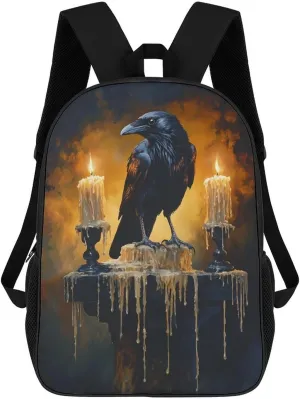 Raven Crow with Two Candles Travel Backpack 17 in Laptop Bag Lightweight Daypack for Work Office