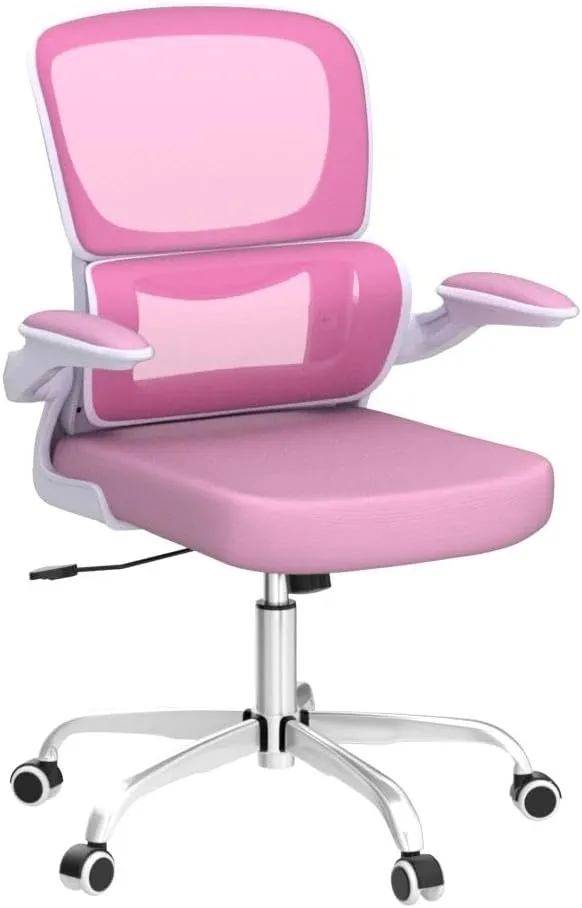 Razzor Ergonomic Desk Chair with Lumbar Support and Adjustable Armrests, Breathable Mesh Mid Back Computer Chair, Reclining Office Chair for Home Office - Pink