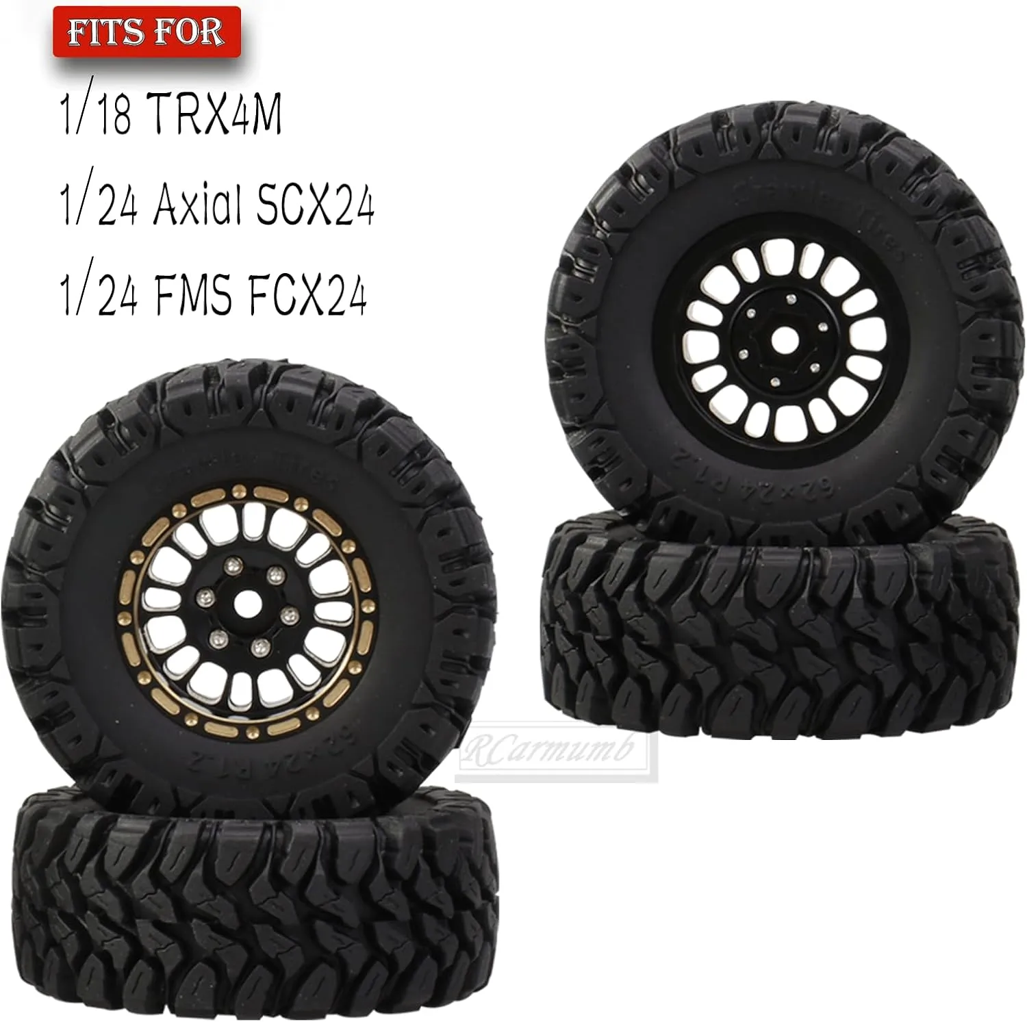 RC 1.2in Truck Tires for 1/18 1/24 RC Crawler Car Trx4m Axial SCX24 FMS FCX24,4PCS RC Full Brass Beadlock Wheel Soft Rubber Tires Set