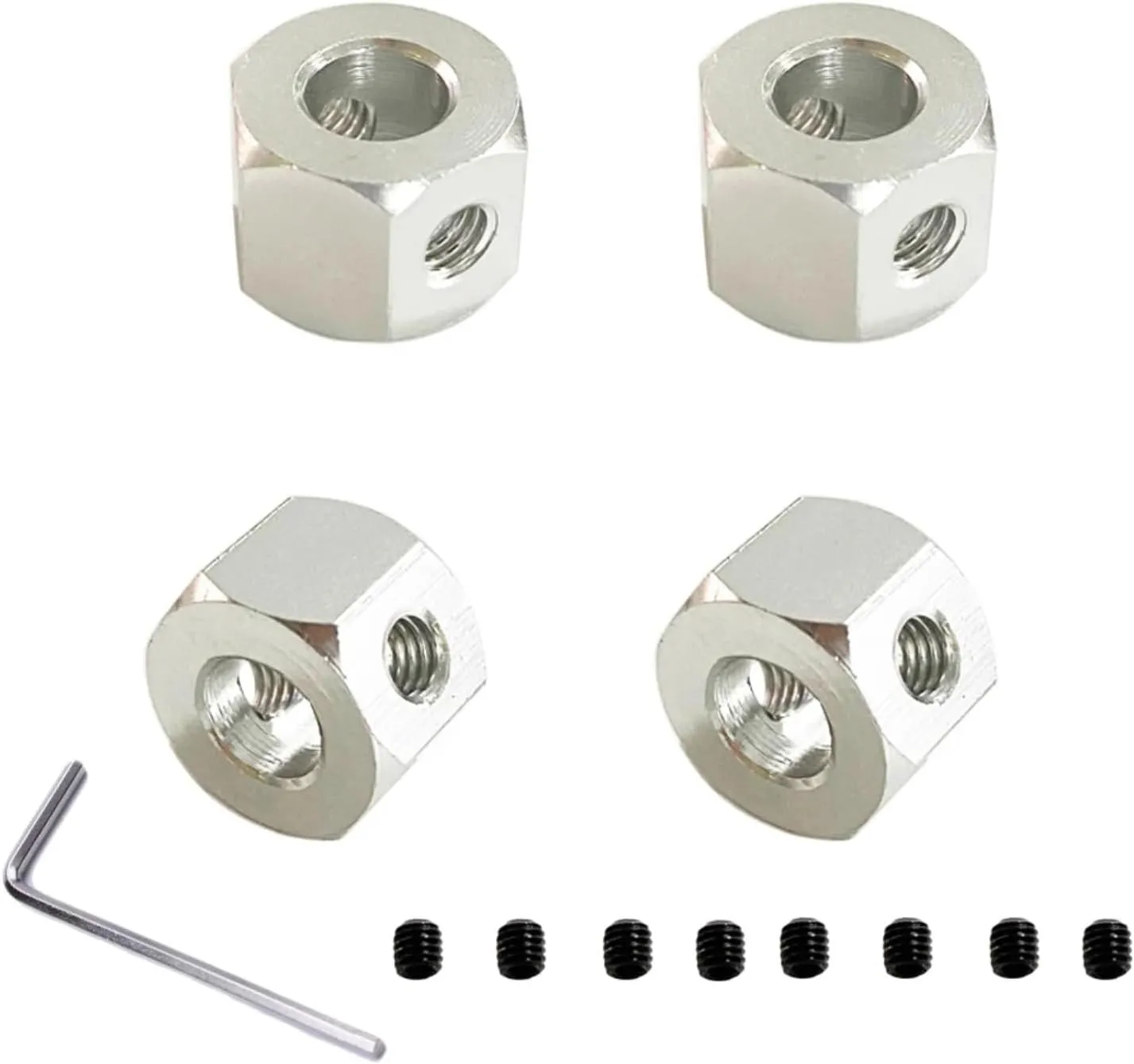 RC Car Upgrade Parts for WPL D12 D42 1/10 RC Truck Car 4pcs Rubber Drift Tires Upgrade Wheel Hubs Rubber Soft Tires Car Spare Parts Accessories Children for Toys(Silver 12mm Adapter)