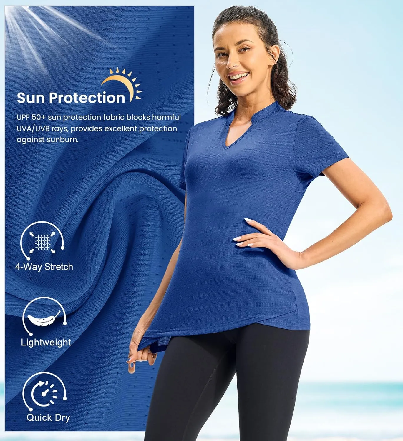 Rdruko Women's Hiking Shirts Short Sleeve UPF 50  Sun Protection Lightweight Dry Fit Running Fishing Shirts