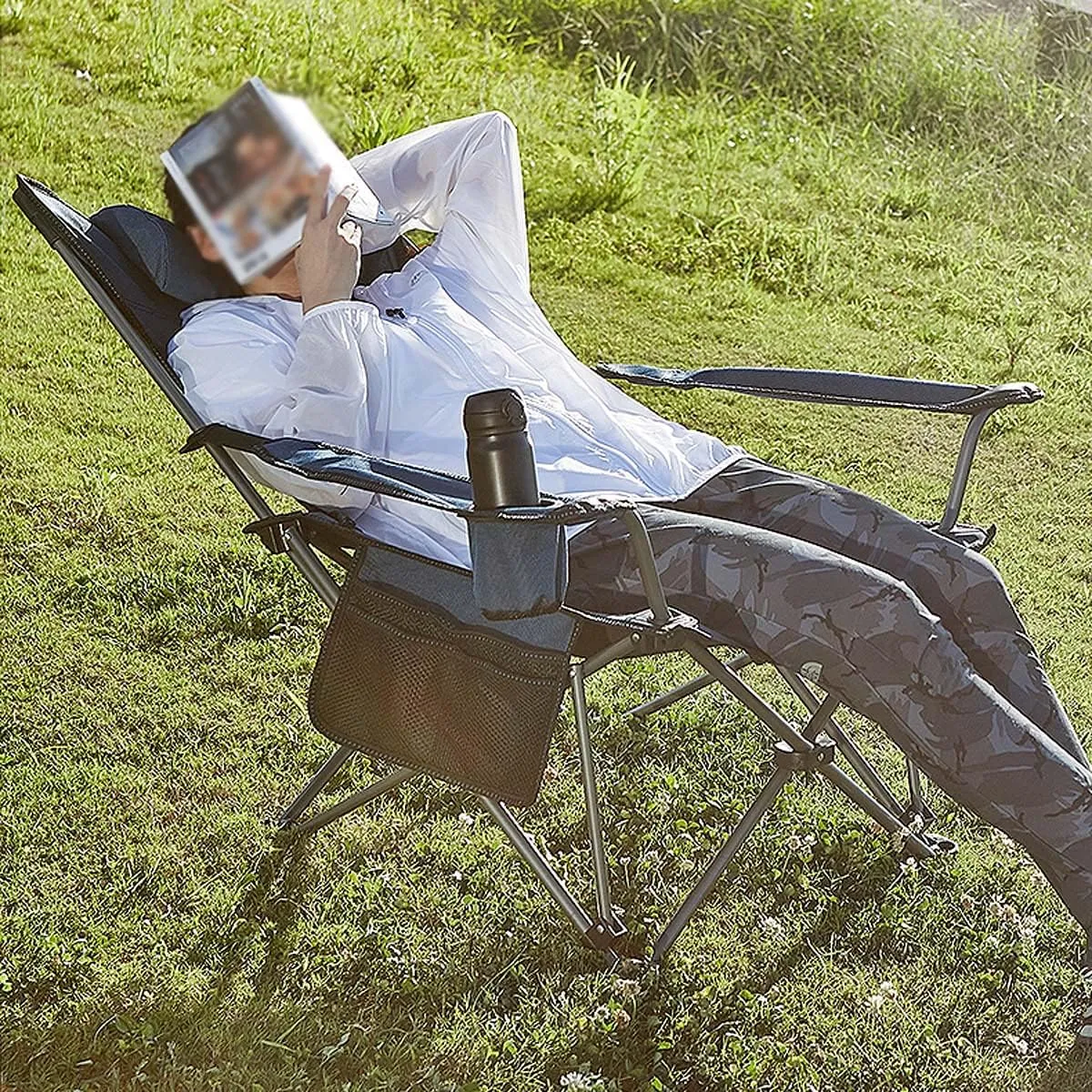 Recliner Chair,Folding Beach Chair with Cup Holders and Lower Mesh Side Pocket Adjustable Foldable Garden Lounger, for Outdoor, Camp, Picnic, Hiking,Gray