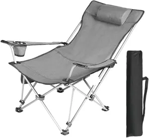 Recliner Chair,Folding Beach Chair with Cup Holders and Lower Mesh Side Pocket Adjustable Foldable Garden Lounger, for Outdoor, Camp, Picnic, Hiking,Gray