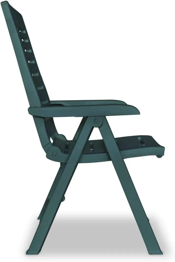 Reclining Patio Chairs Set of 6 Green Plastic Outdoor Chairs, Foldable and Lightweight Lounge Chairs with 4 Reclining Positions, Durable and Easy to Clean for Garden, Patio, Beach, Camping