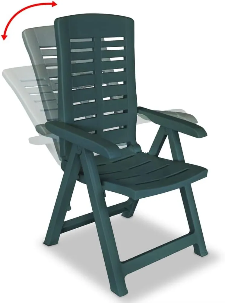 Reclining Patio Chairs Set of 6 Green Plastic Outdoor Chairs, Foldable and Lightweight Lounge Chairs with 4 Reclining Positions, Durable and Easy to Clean for Garden, Patio, Beach, Camping